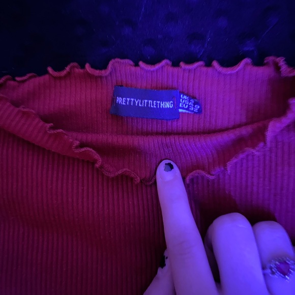 Red, off the shoulder, ribbed long sleeve. (slightly cropped) - Picture 2 of 2